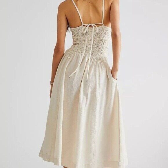 NWT FREE PEOPLE ENDLESS SUMMER Sz L SUMMER CHAPTER MIDI DRESS IVORY - Picture 3 of 3